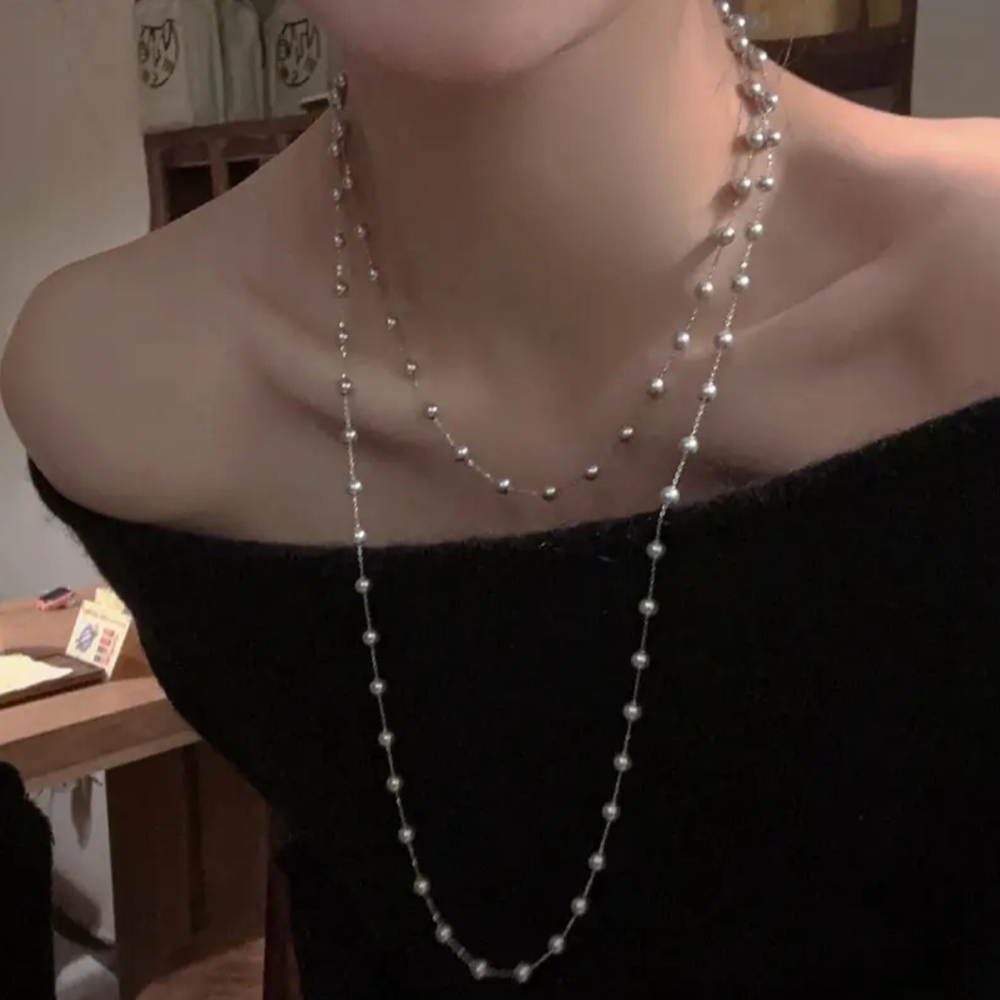 White Rhodium Pearl Necklace